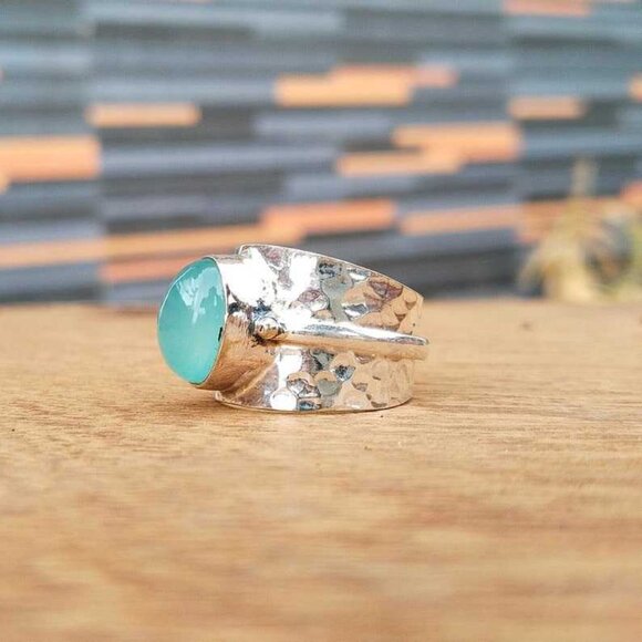 NWOT! Handmade 925 Sterling Silver Aqua Chalcedony Ring - Size 12 1/2 US - Picture 5 of 5